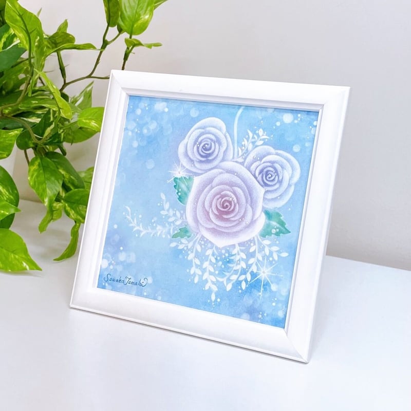 パステルアート│バラのブーケ_ゼニスブルー（原画15×15