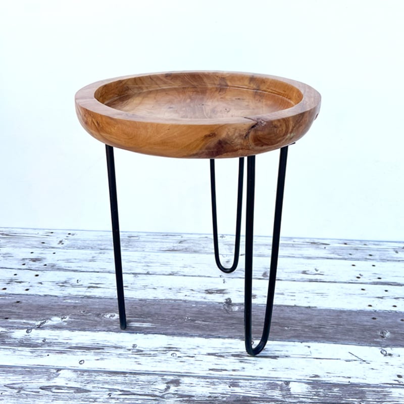 チーク無垢材とアイアンのサイドテーブル | インテリアショップPasar