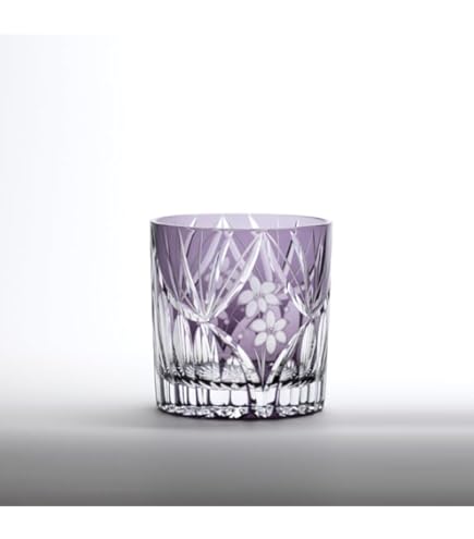 Amazon｜カガミクリスタル(Kagami) ロックグラス 藤 紫 320cc 江戸切子