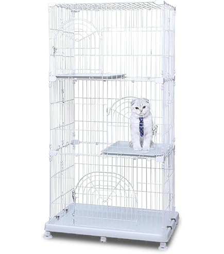 Amazon.co.jp: タンスのゲン 猫ケージ 木製 2段 高さ126cm ロック式