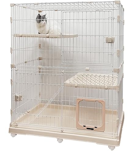 Amazon.co.jp: タンスのゲン 猫ケージ 木製 2段 高さ126cm ロック式