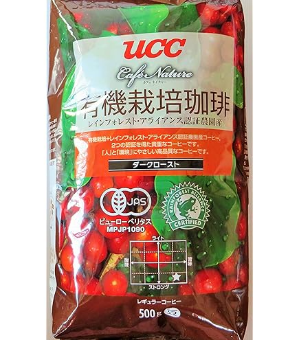 Amazon | UCC 有機栽培珈琲 ダークロースト(豆) 500g | 有機栽培珈琲