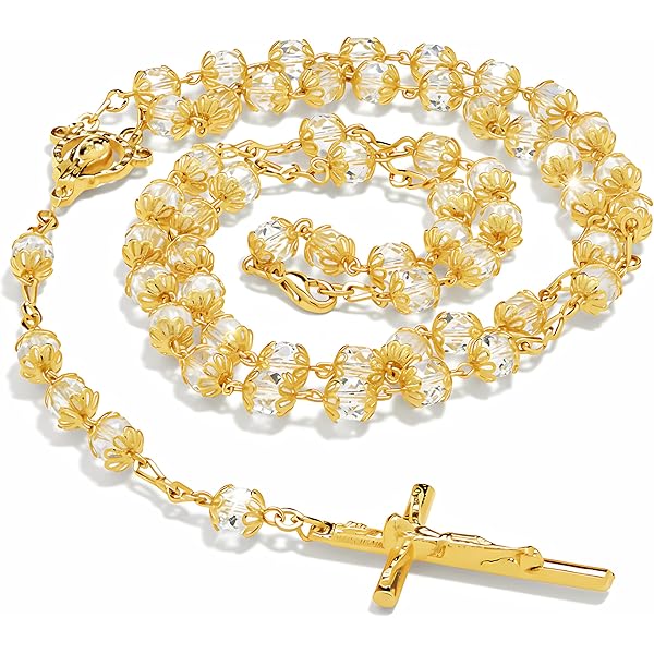 Amazon.com: LIFETIME JEWELRY Gold Rosary Crucifix Necklace with