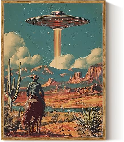 Amazon.com: Retro Ufo Canvas Wall Art Wildflower Field Vintage