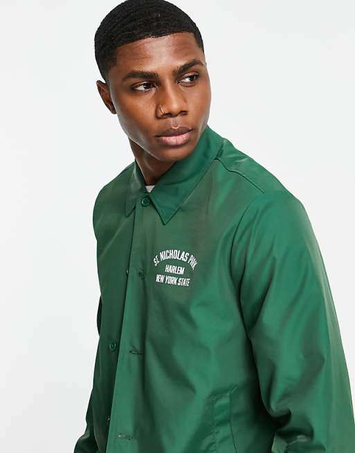 ASOS DESIGN lightweight varsity nylon coach jacket in green with
