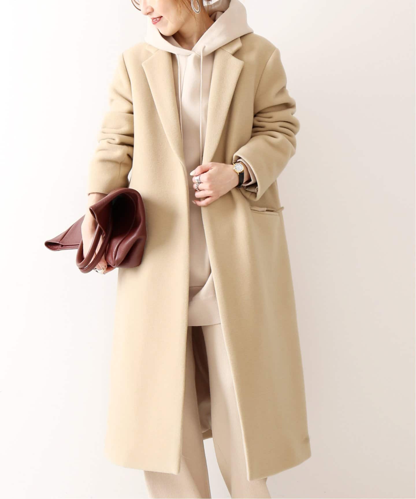 Spick&Span W/Nyモッサジャケットライクコート ベージュ チェスター