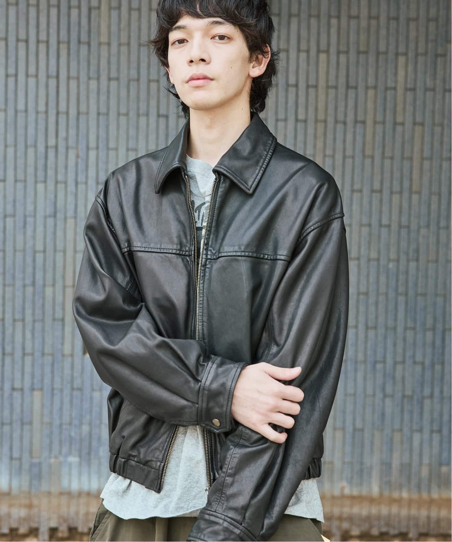 シープ レザー ウォッシュド ジップ ブルゾン（レザージャケット