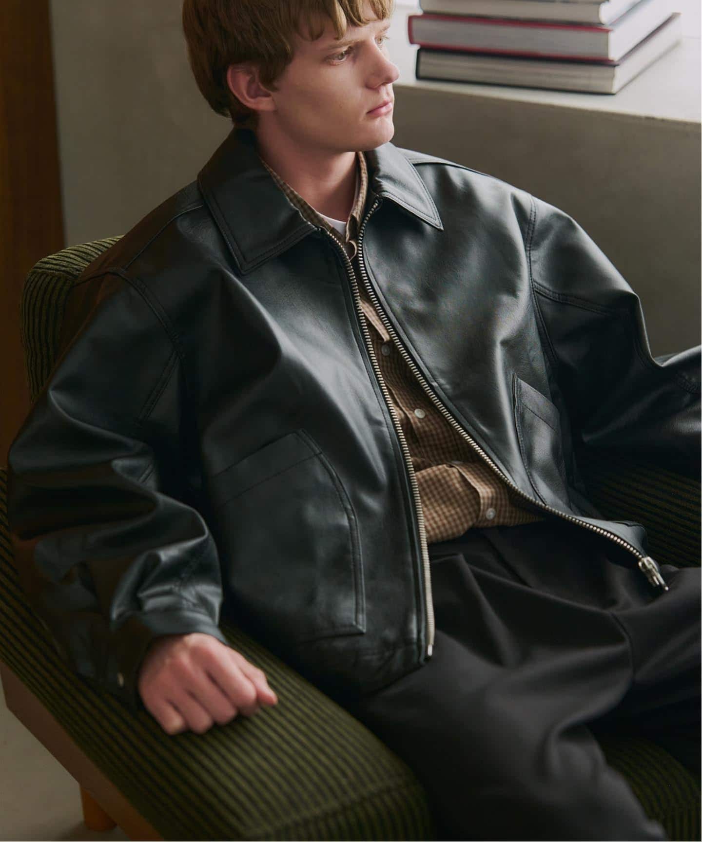 OSKR別注 シンセティックレザーショートブルゾン（レザージャケット