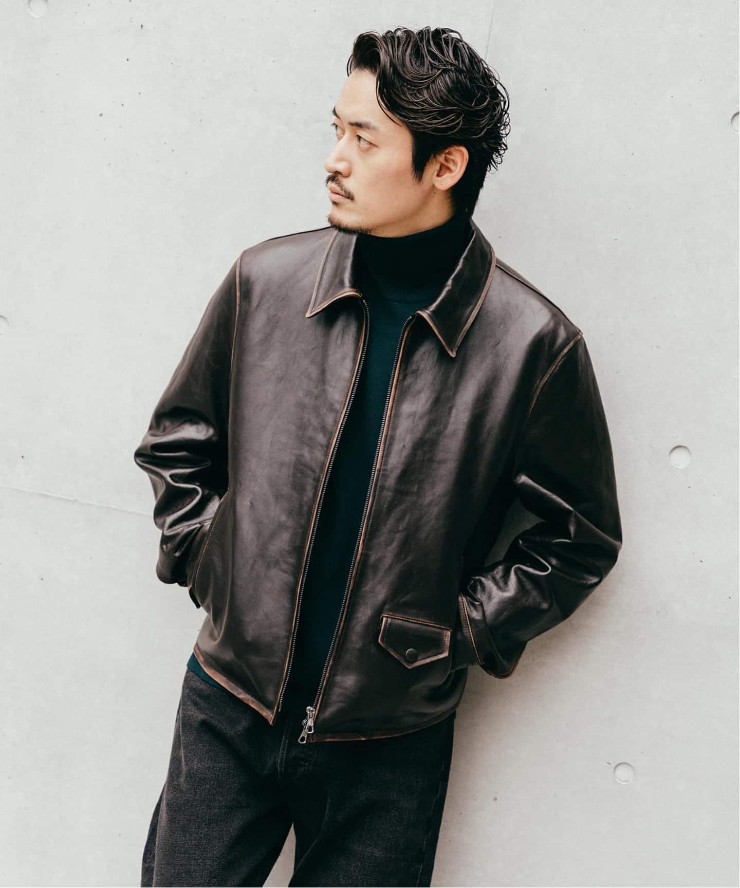 ラムレザー フレンチアンティーク ライダースジャケット（レザー