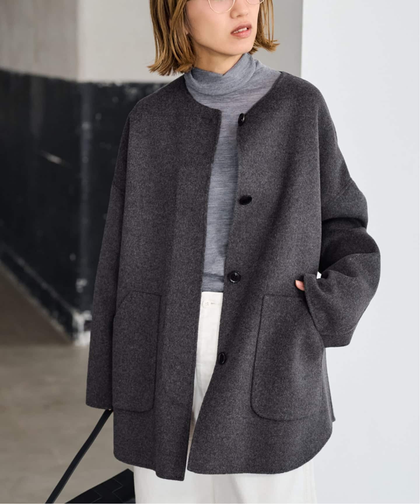 ≪WEB限定追加≫ハミルトンリバークルーネックコート（ノーカラー