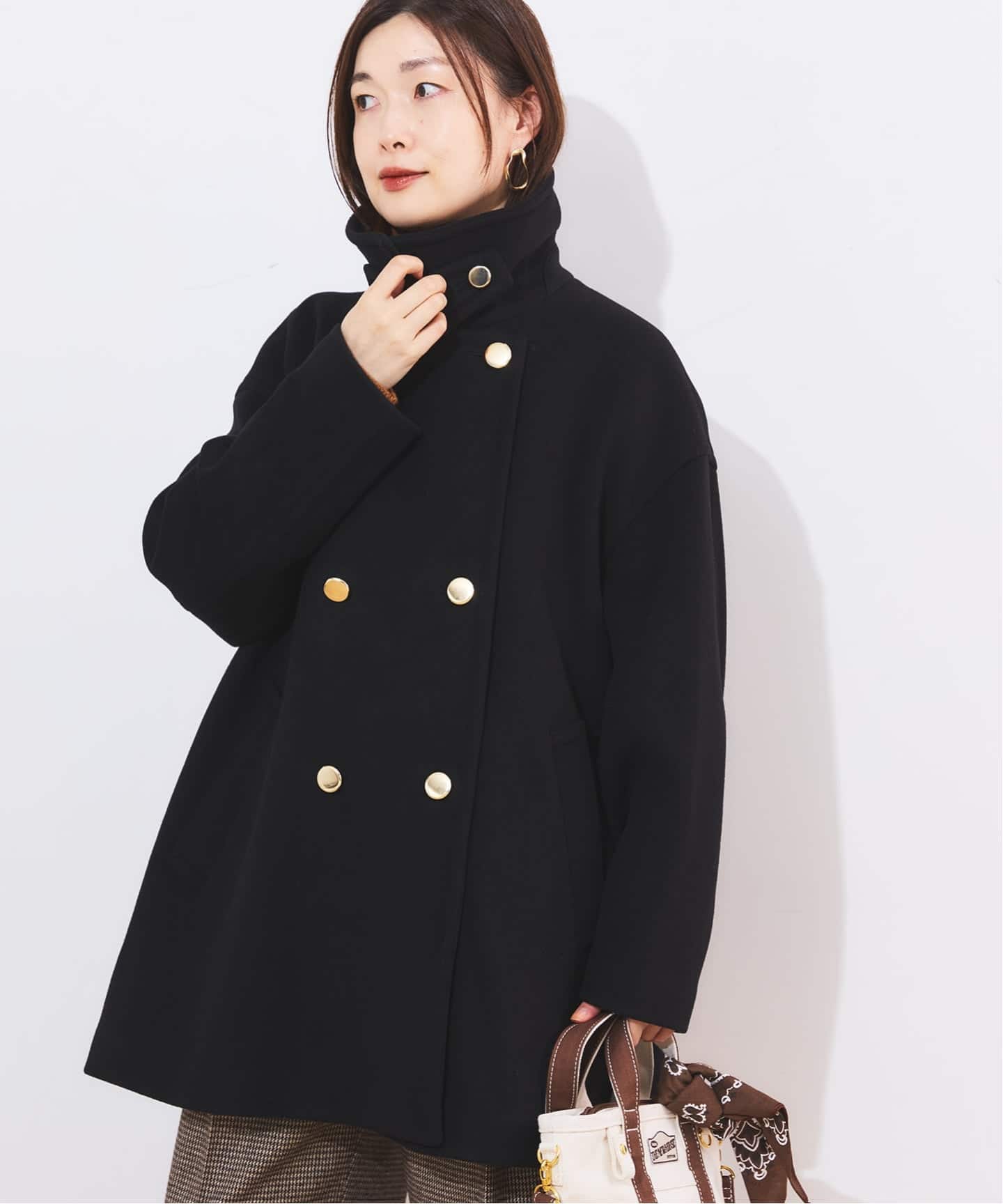 追加》SUPER120/MANTECOステンカラーショートコート（ステンカラー