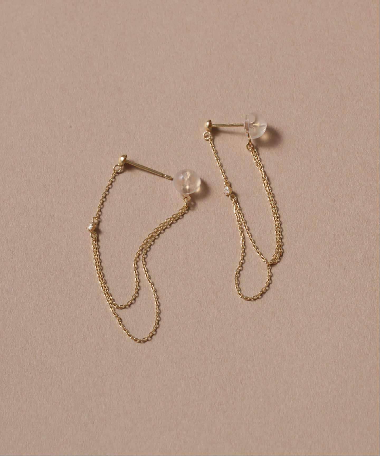 WEB限定》デュアルチェーンダイヤピアス K10（両耳）（ピアス（両耳用