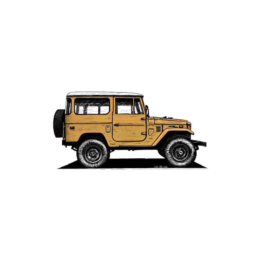Mustard Yellow Toyota Fj40 Mixed Media by Jesse Clark - PX Canvas