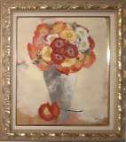 真作】中島裕子 油彩 SM号「ファンタジーの花々」額装 ポピー 薔薇