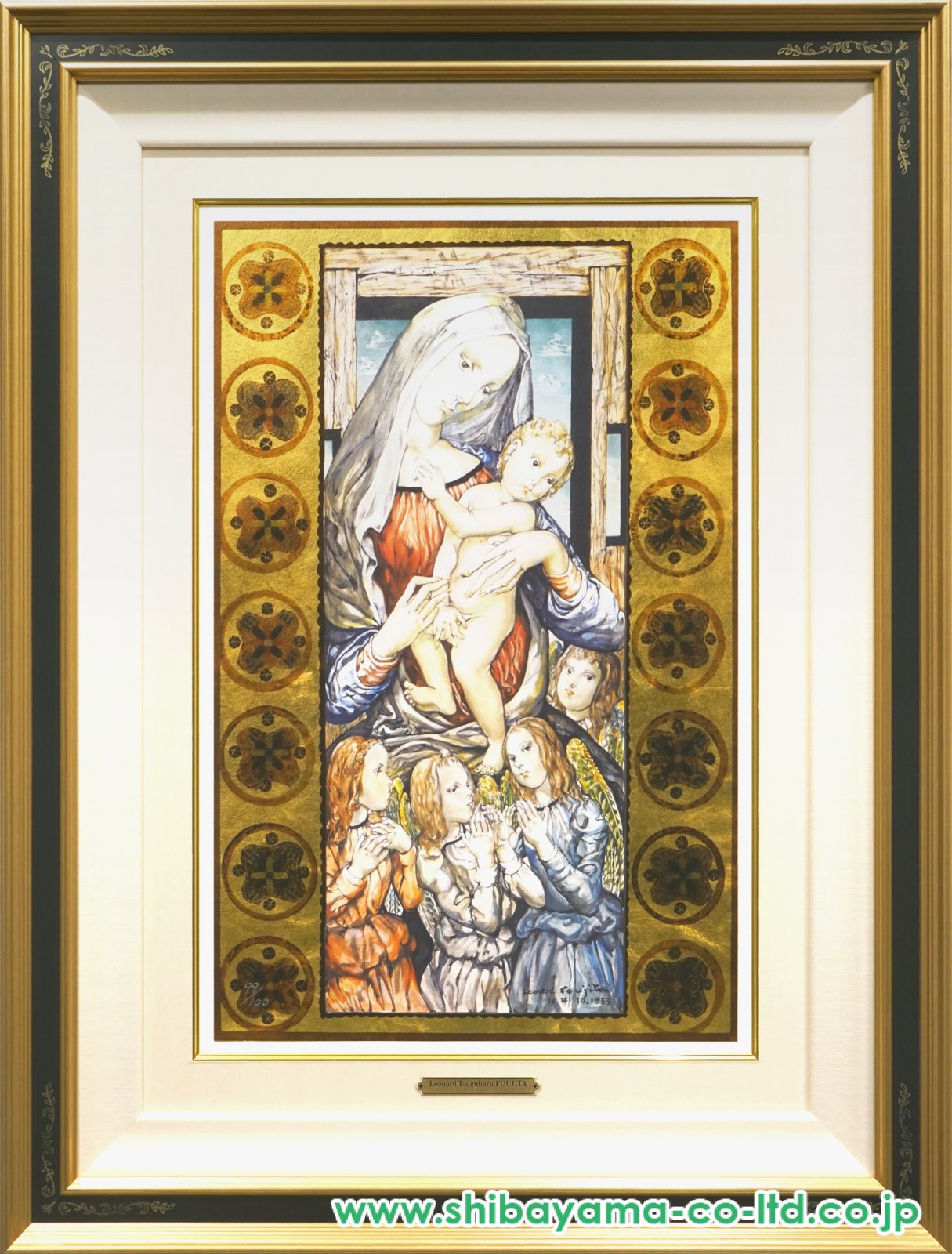 藤田嗣治、【聖母子像】、希少な限定額装用画集画、新品高級額 額装付