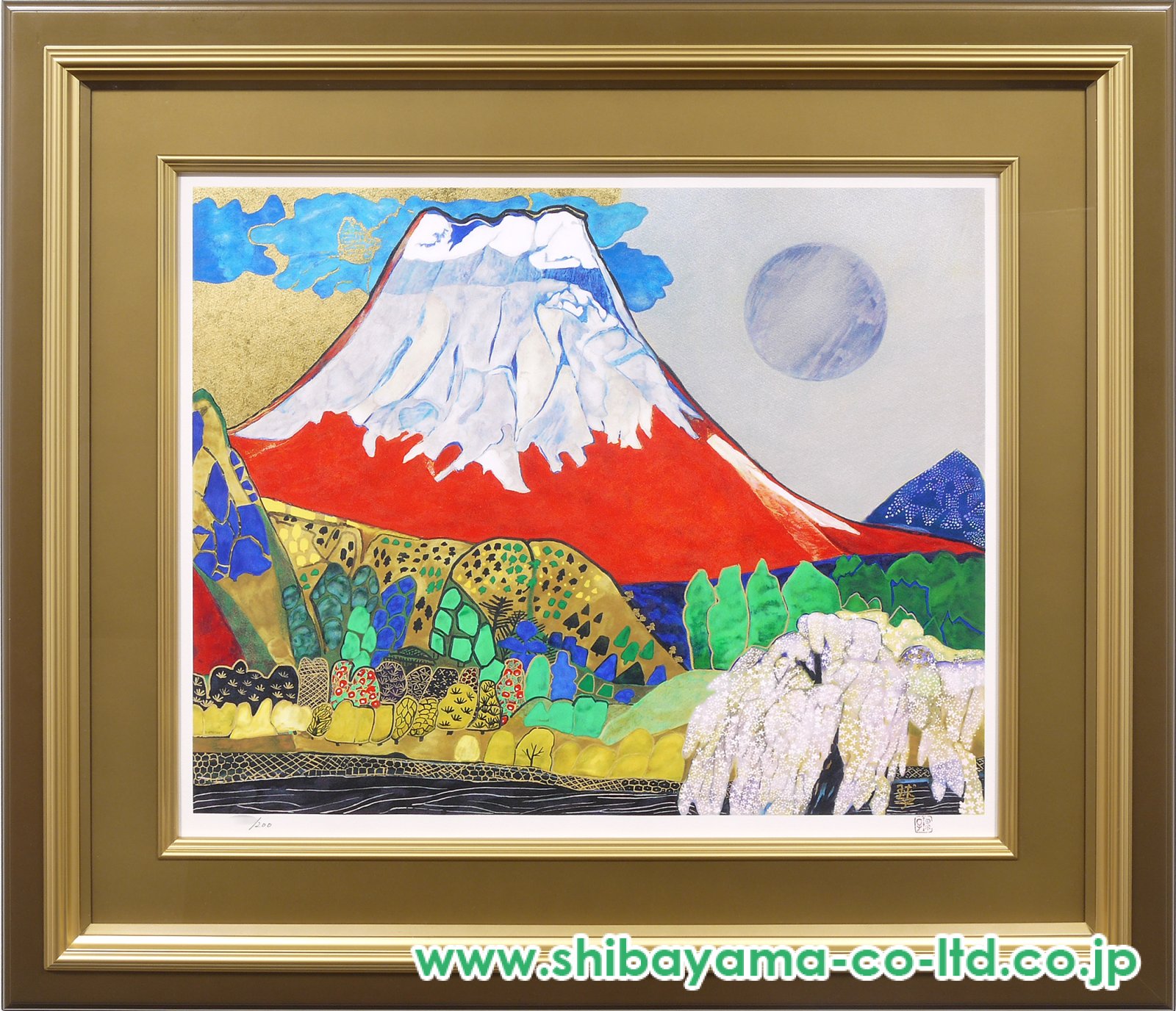 F10号片岡球子赤富士肉筆保証⁄表裏サイン・印譜⁄岩彩