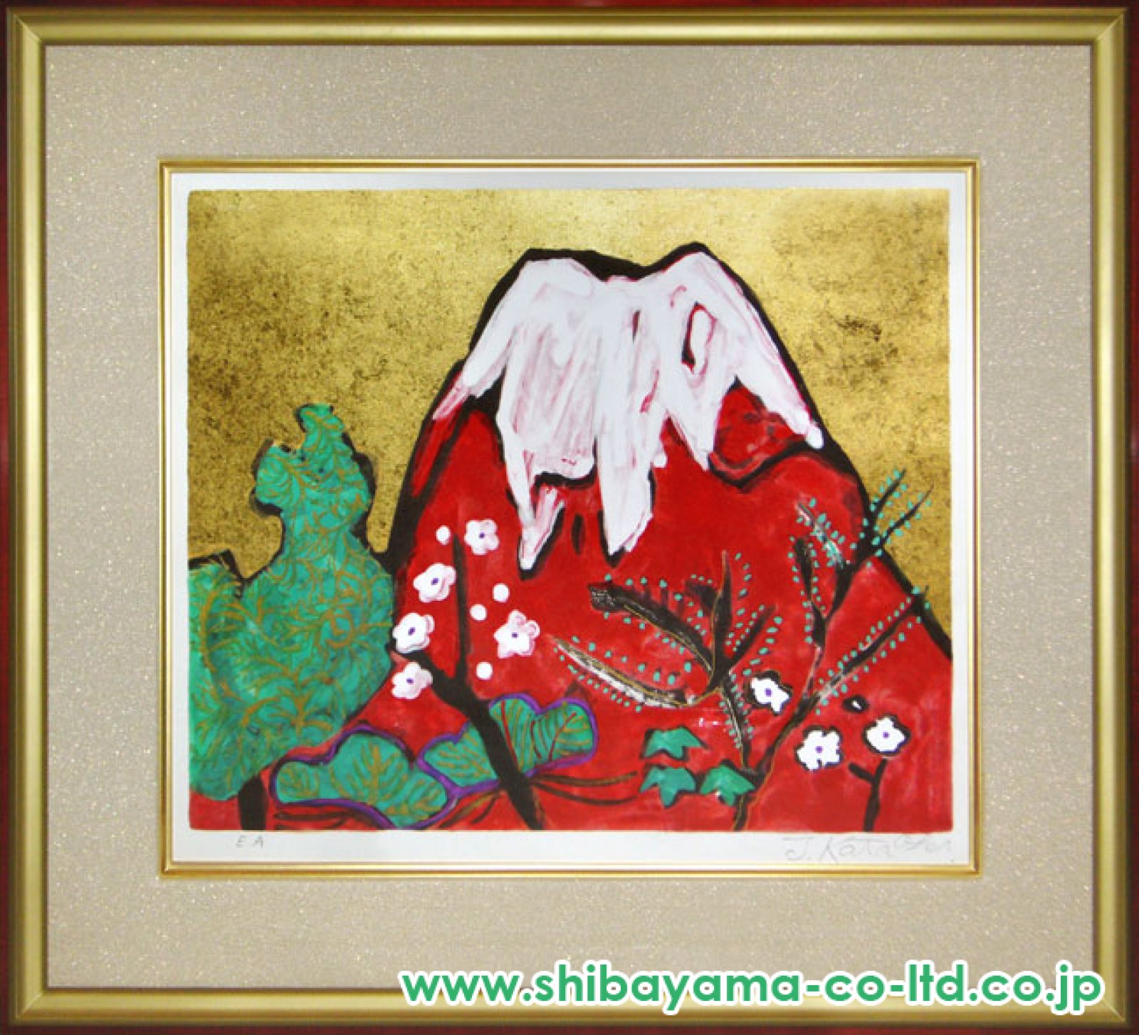 SALE(F10号)片岡球子【花咲く富士】 肉筆/表裏サイン有/裏シール有/岩