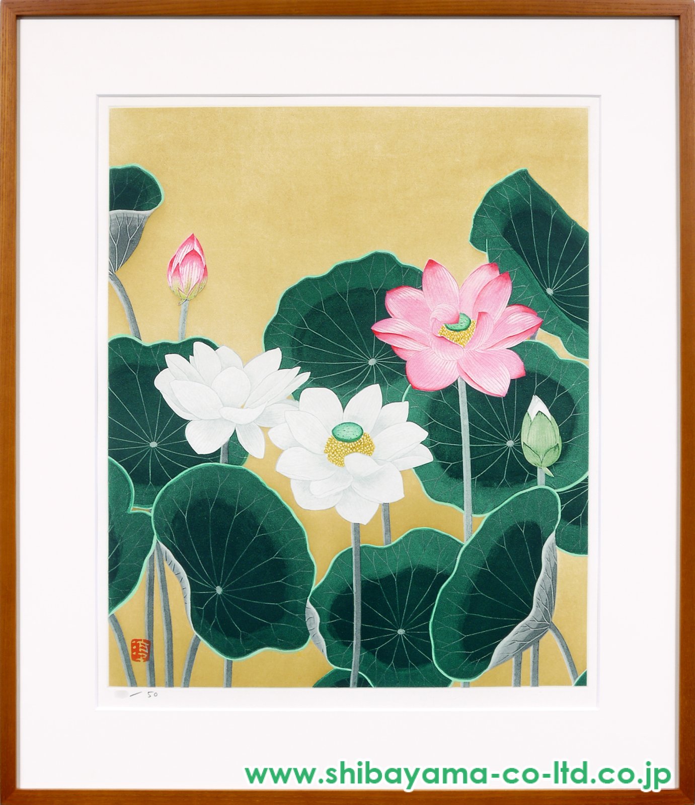 日本画小泉淳作画伯【限定版銅版画】『紅芙蓉』33/80 直筆サイン落款入り