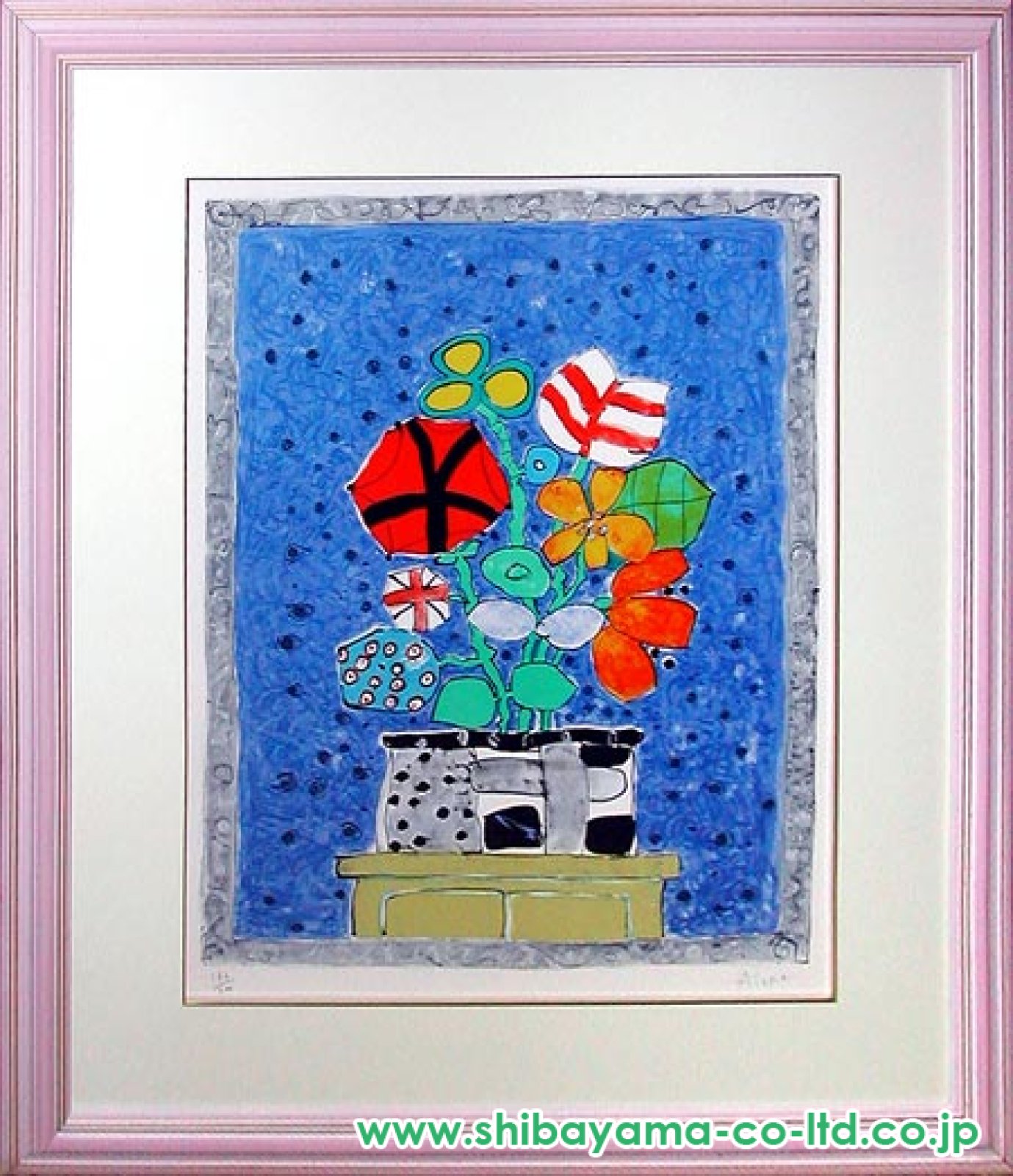 ポール・アイズピリ「ブルーバックの花」リトグラフ :: 絵画買取・販売