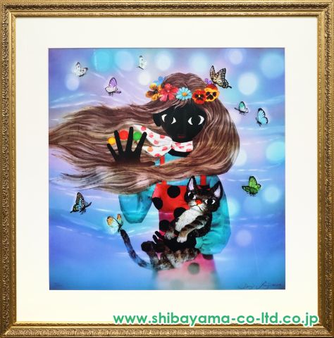 藤城清治2枚セット(版画/切り絵/美術/ポスター)猫.小人.花