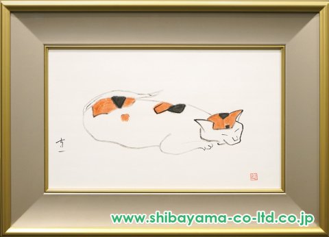 F4号】手描き油彩画 熊谷守一【猫】額縁 未使用額 サイン 共シール