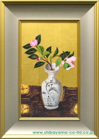 小倉遊亀「瓶花」リトグラフ刷り込みサイン・作品証明シール有り