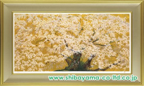 中島千波「一心行の櫻」シルクスクリーン＋本金箔 :: 絵画買取・販売