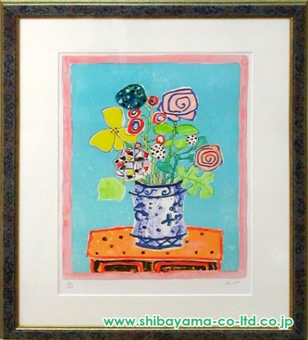 ポール・アイズピリ「ライトブルーバックの花」リトグラフ :: 絵画買取