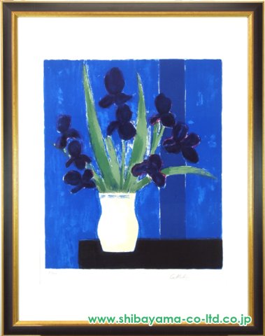 カトラン Bernard Cathelin リトグラフ 紺と白のアネモネ ベルナール