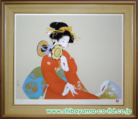 美品 上村松園【鼓の音】シルクスクリーン 380限定 美品 上村松園【鼓