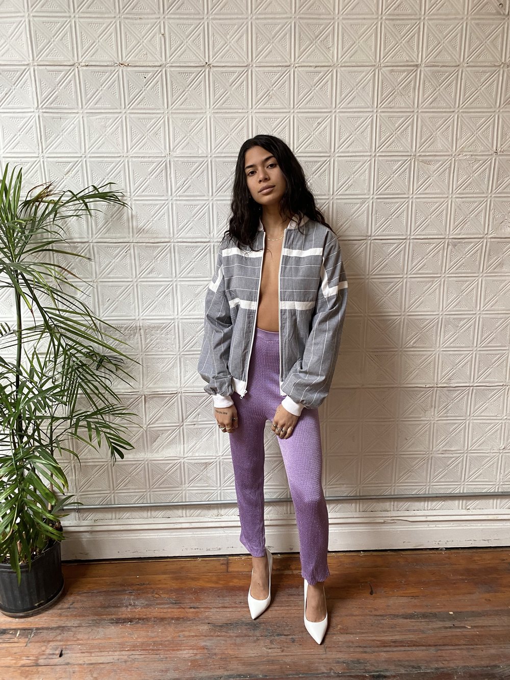 vintage Dior grey bomber jacket / 80s Christian Dior cotton zip