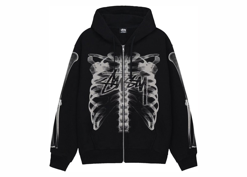 Stussy Rib Cage Zip Hoodie Black/White メンズ - SS24 - JP