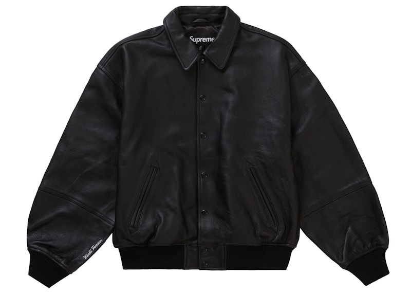 Supreme GORE-TEX Infinium WINDSTOPPER Leather Varsity Jacket Black