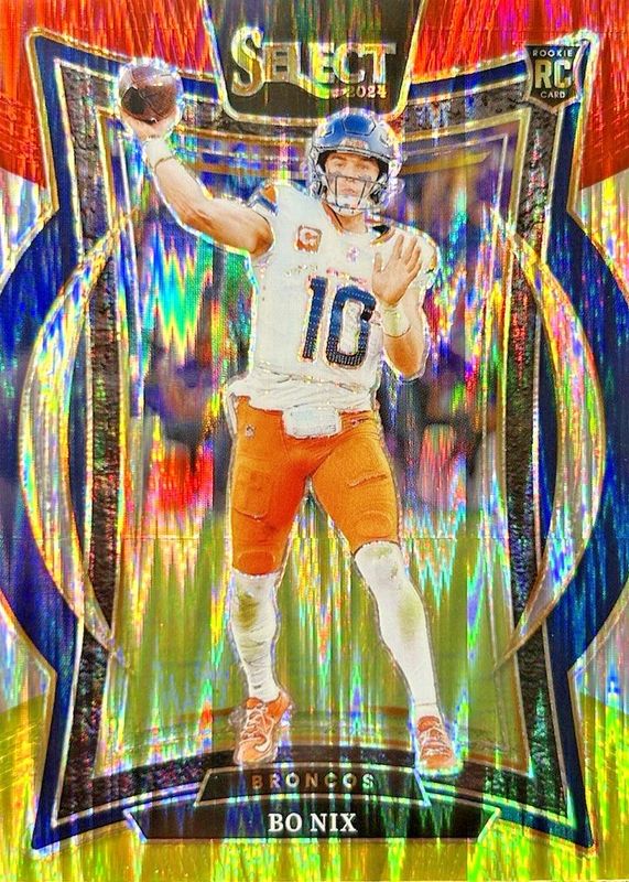 Bo Nix 2024 Select #30 Concourse Red & Yellow Shock Price Guide