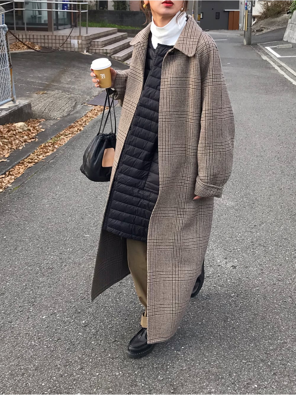 トゥデイフル チェックステンカラーコート