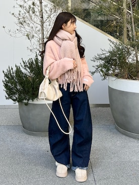 PINUE】トライカラーニットマフラー（カーキ✖️ピンク）