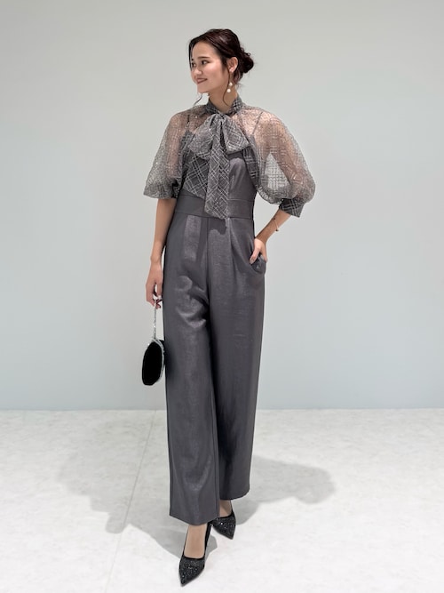 セール】【LEJA】ドット柄スパンコールパフスリーブボレロ