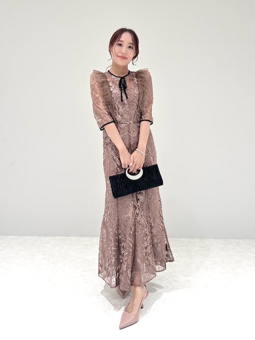 leja 刺繍レース配色パイピングショルダーフリルドレス S