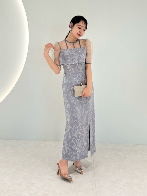 セール】【LEJA】ドットチュールフラワースパンコールIラインドレス