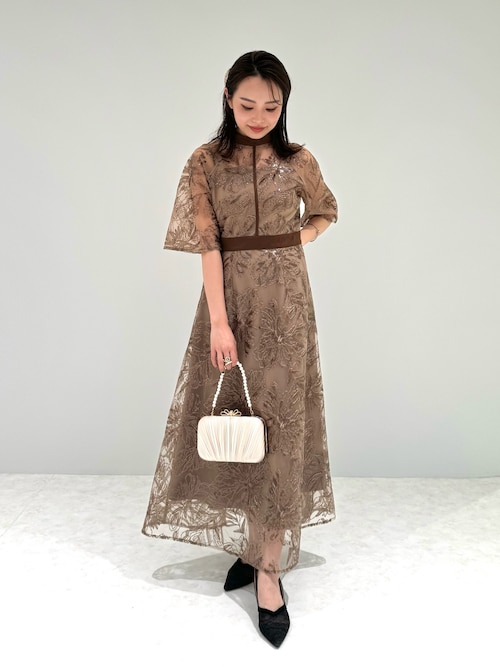 LEJA スパンコール花柄刺繍プチハイネックウエストマークAライン