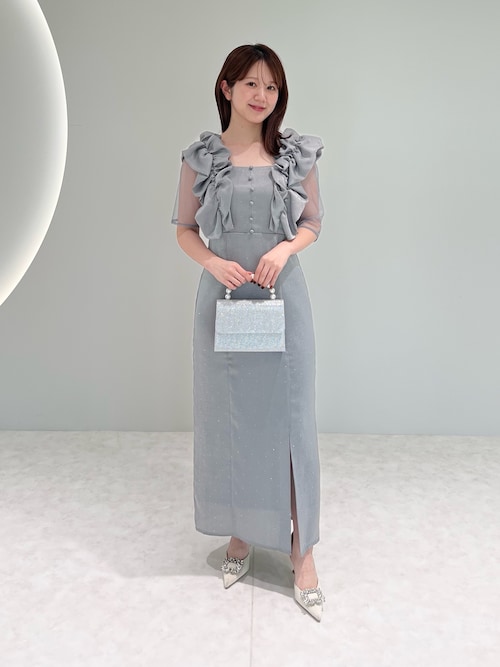 セール】【LEJA】フリルショルダーストーンIラインドレスワンピース