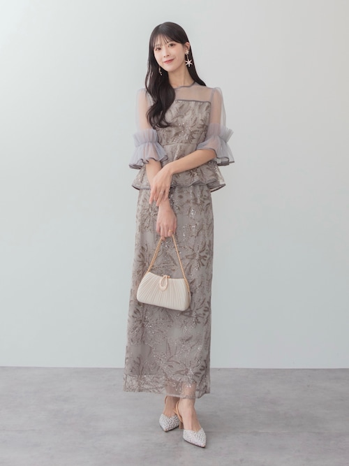 セール】【LEJA】アシンメトリーシアーフラワースパンコールフリル