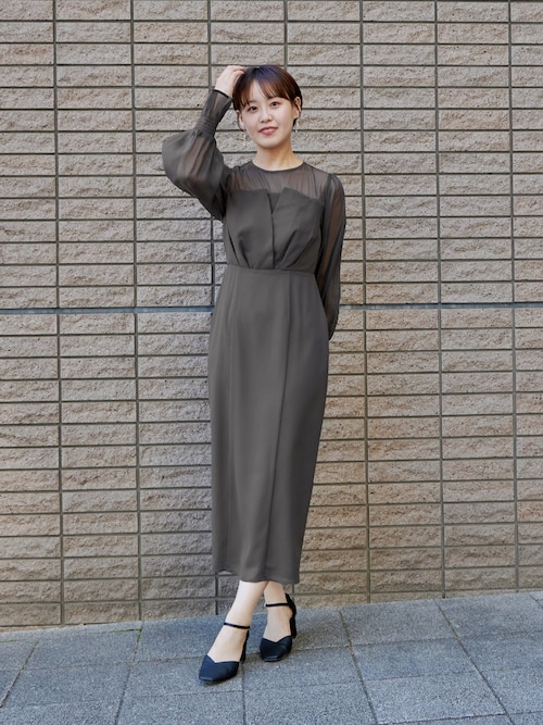 ビスチェ風ボリュームスリーブシフォンドレス 結婚式 同窓会 お呼ばれ