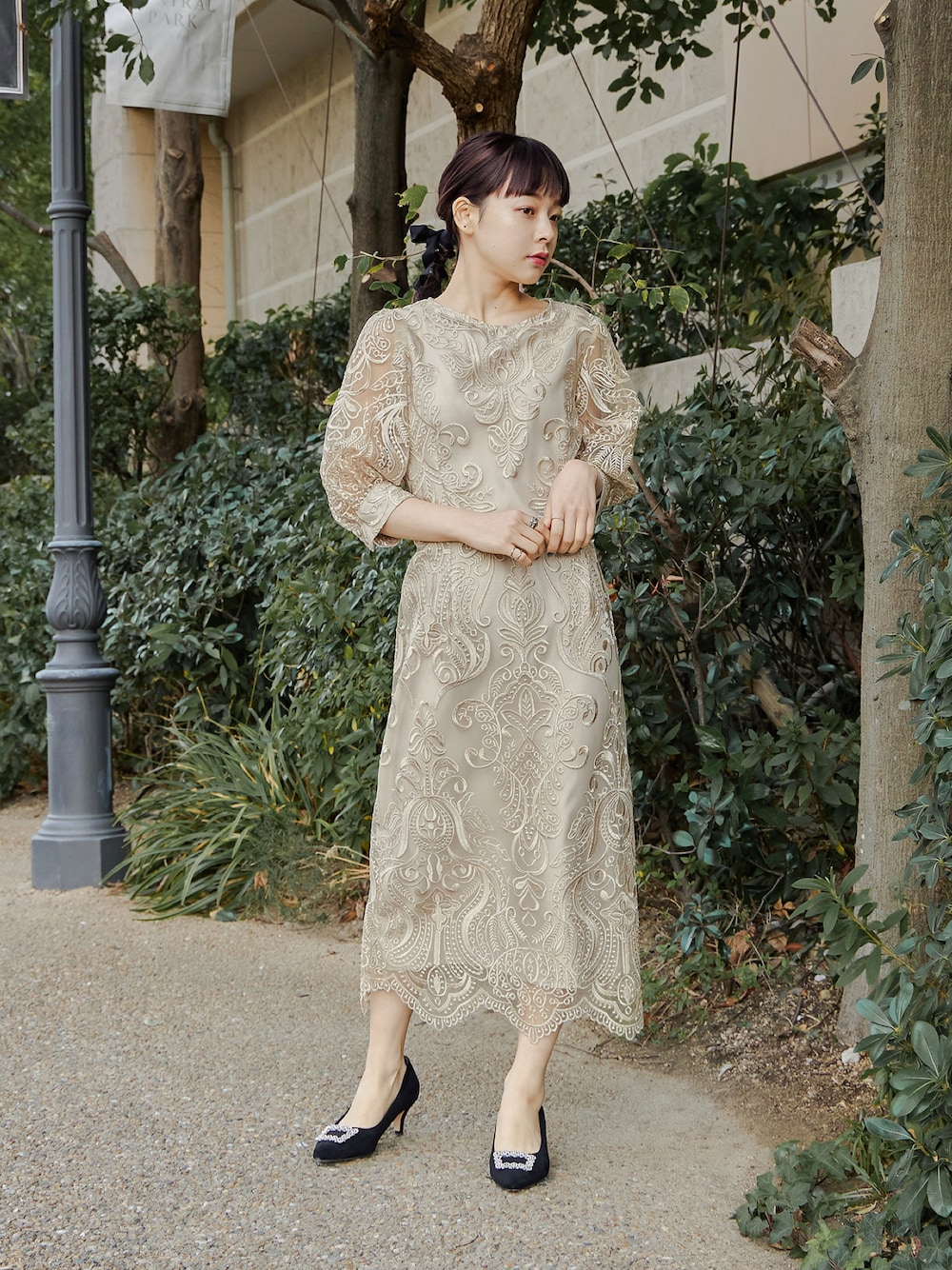 総レース バックリボン パーティードレス 同窓会 二次会 匿名配送】総