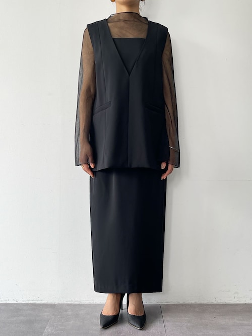 セール】チュールレイヤードトップス・タイトスカート セットアップ