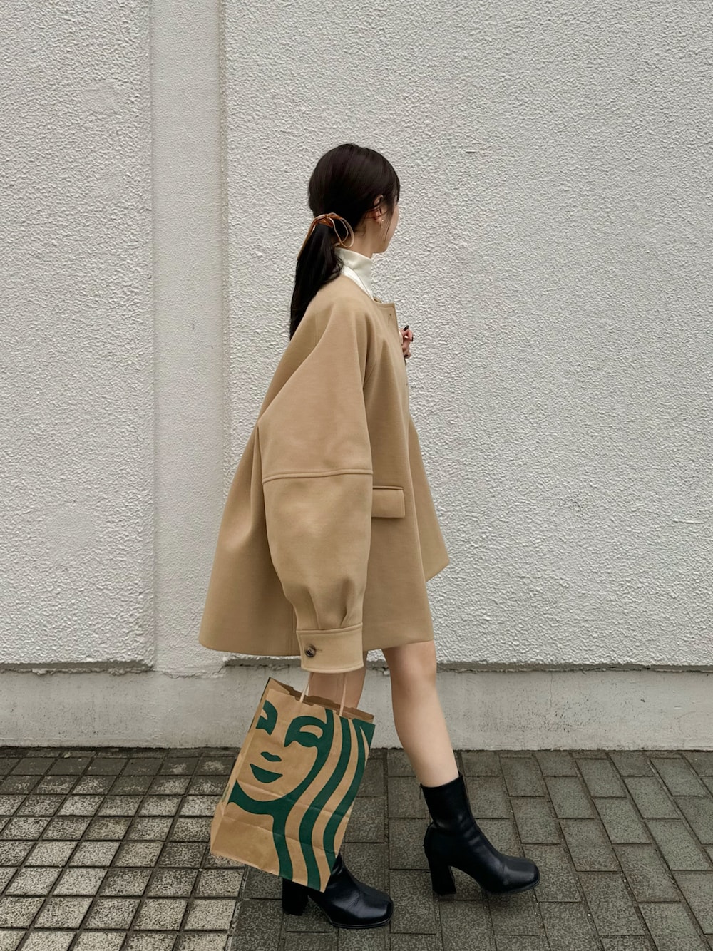 hinari コート アウター ウェーブデザインミドルコート レディース