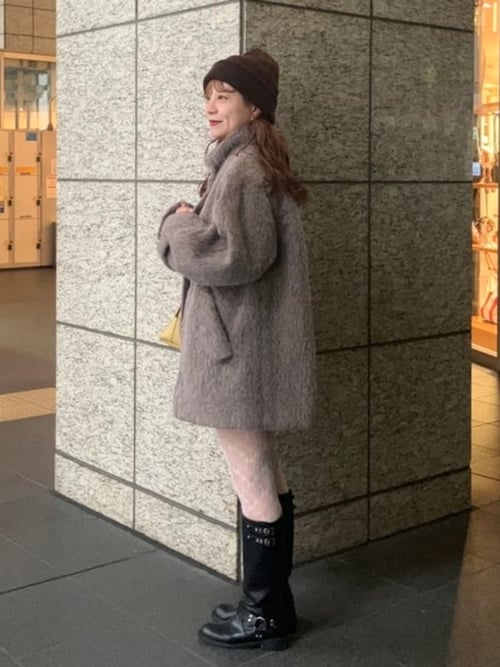 セール】シャギースタンド カラー ハーフ コート（ステンカラーコート