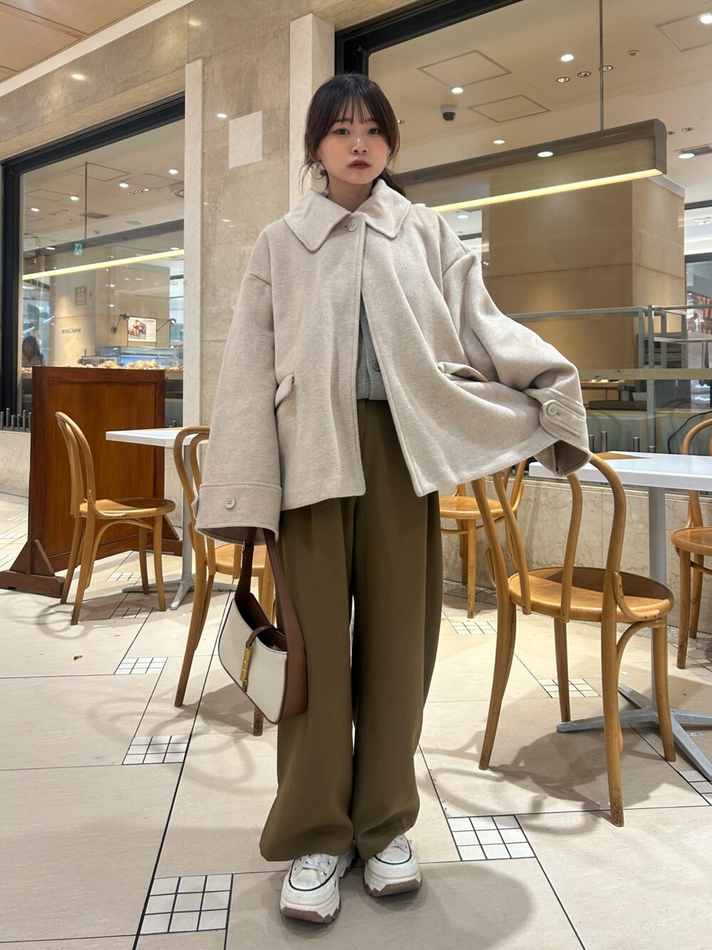 hinari ウェーブデザインミドルコート【ベージュ・free】