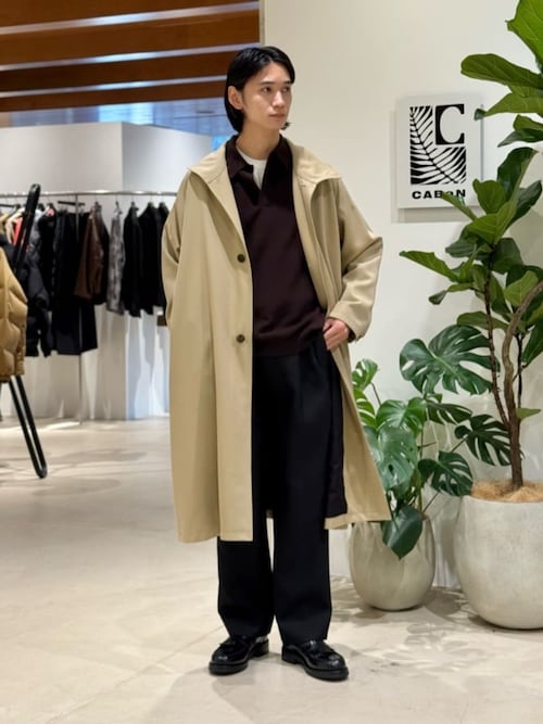 ウールギャバジン スタンドカラーコート（ステンカラーコート）｜CABaN
