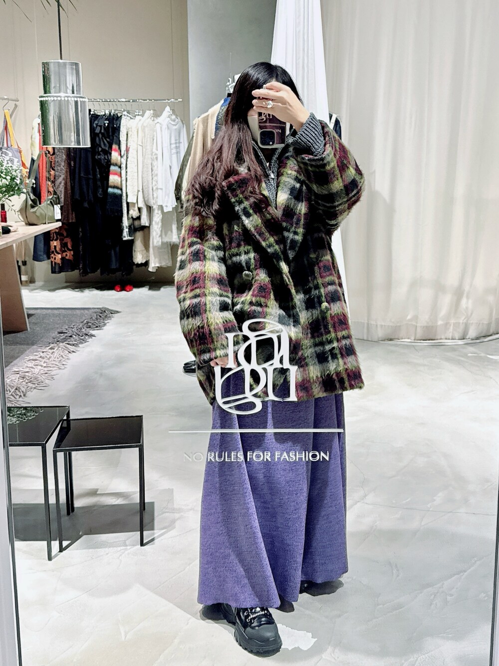 AMERI ADORABLE SHAGGY CHECK COAT S AMERIVINTAGE】ADORABLE SHAGGY